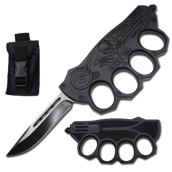 Biker USA Knuckle OTF Knife - Black Handle Collectible Weapons - Tophatter Daily Deals