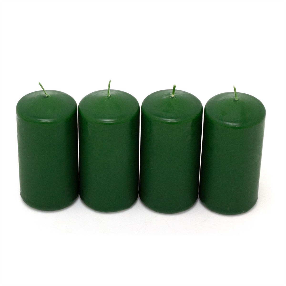 Set of 4 Green Pillar Candles | Unscented Wax Candles for Home & Events - 5x10cm Candle - Tophatter Daily Deals