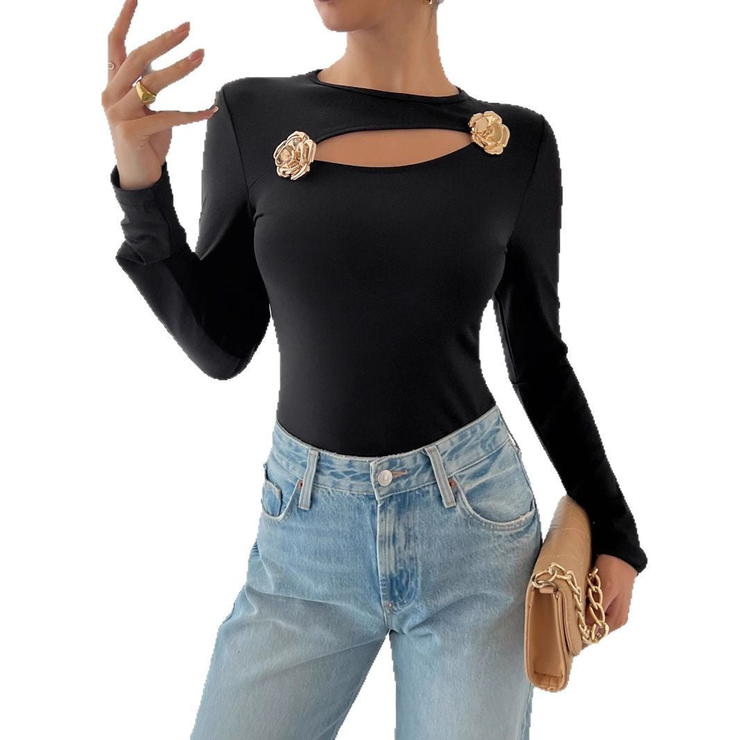 Fitted Women's Long Sleeve Top - Cutout Knit Polyester 3D Changing Face Moving Picture Frame - Tophatter Daily Deals
