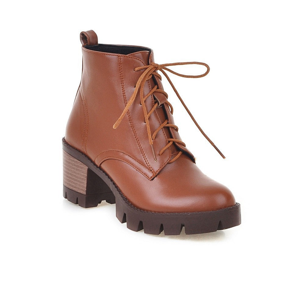 Boots with round head and thick heel Brown 0 - Tophatter Daily Deals