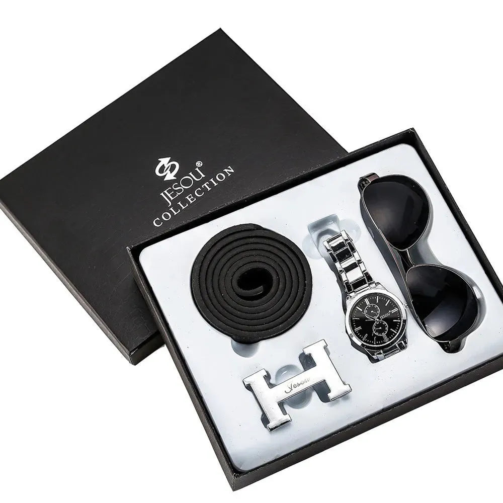 Francesco Jesou™ Watch Gift Set Francesco Jesou™ Black Silver Jewelry Sets - Tophatter Daily Deals