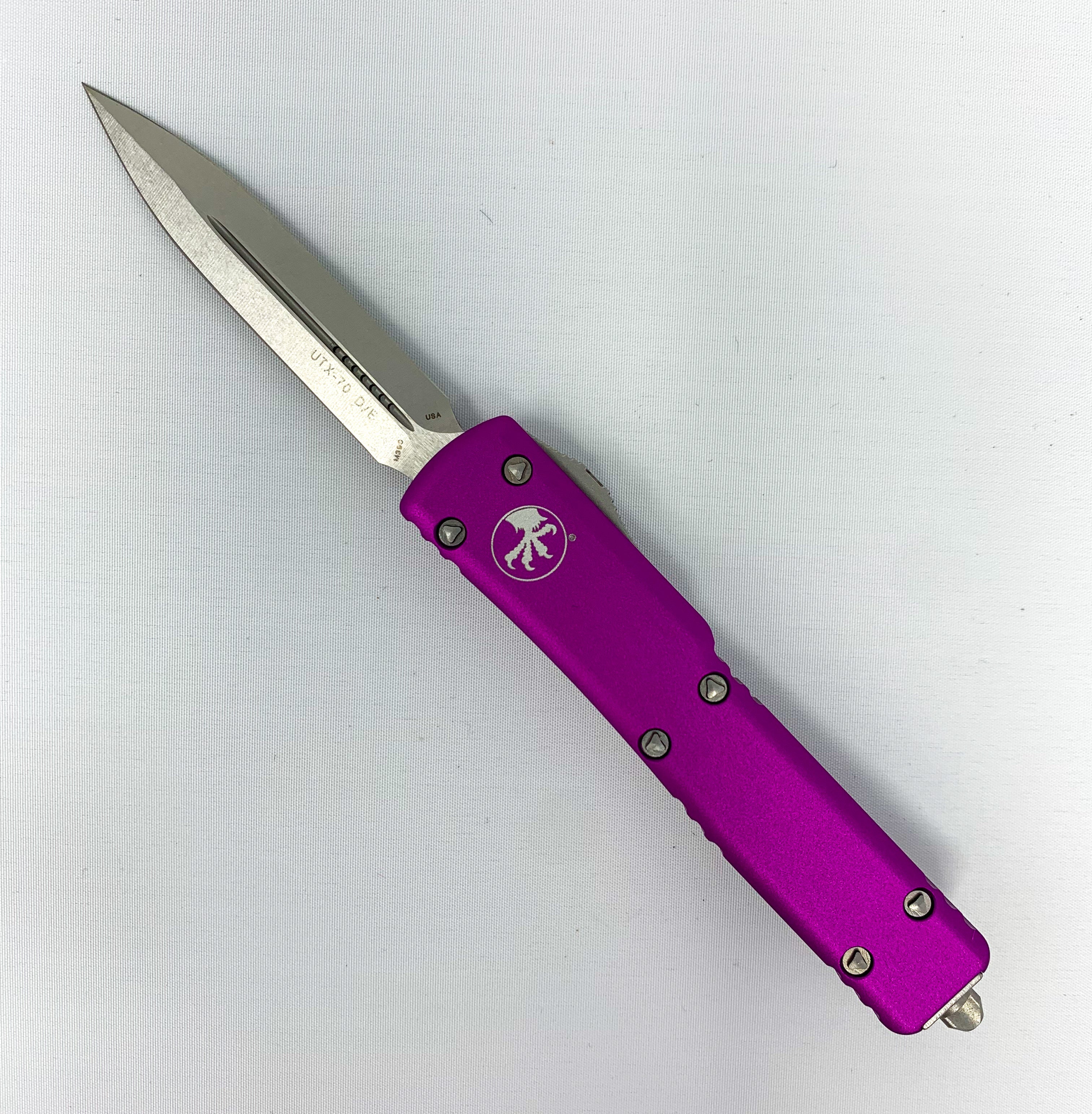 Micrtoech UTX-70 - Double Edge - Violet Chassis - 147-10VI Automatic Knives - Tophatter Daily Deals
