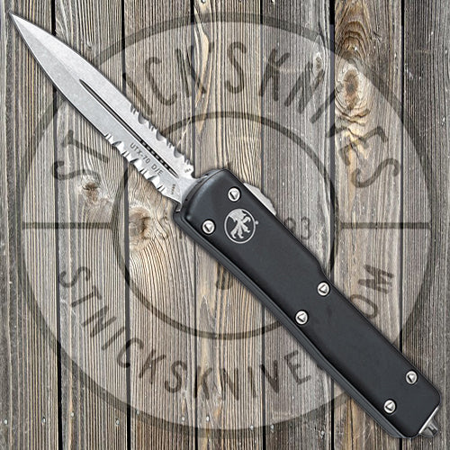 Microtech - UTX-70 - Black Handle - Satin Partially Serrated Blade - Standard Hardware - D/E - 147-11 Automatic Knives - Tophatter Daily Deals