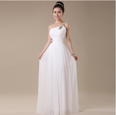 2021 speed selling wedding bridesmaid dress, banquet evening dress, single shoulder dinner party host, evening dress, banquet dress girl White 0 - Tophatter Daily Deals