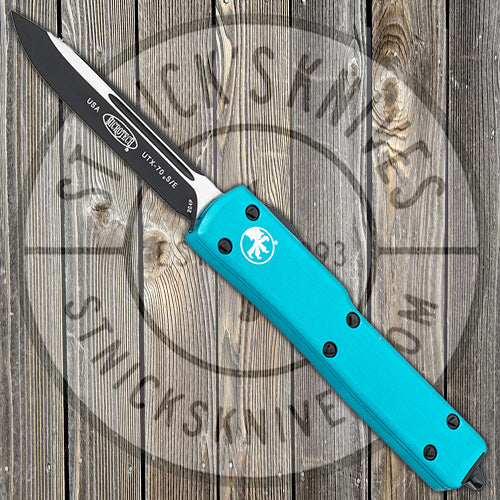 Microtech - UTX-70 - S/E - Black Blade - Black Hardware - Turquoise Chassis - 148-1TQ Automatic Knives - Tophatter Daily Deals