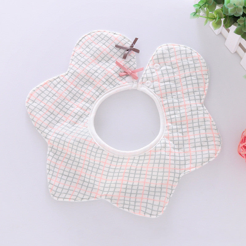 360° rotating flower waterproof saliva towel Gray red grid 0 - Tophatter Daily Deals