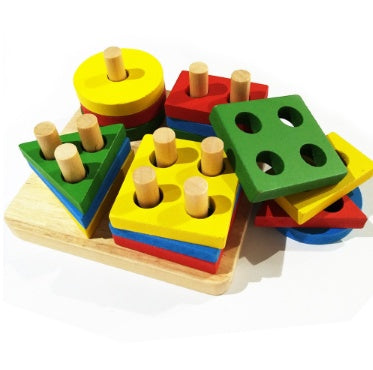 Baby Game Toys Wooden Puzzle Educational Toy Geometric shapes Game Toys Stick Baby Kid Children Intelligence Puzzle for Kid 0 - Tophatter Daily Deals