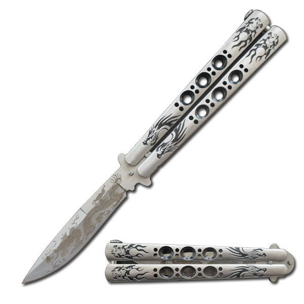 Silver Dragon Striker Balisong Butterfly Knife - Tophatter's Inc. Weapons Store Online Collectible Weapons - Tophatter Daily Deals