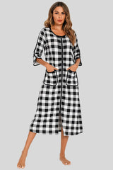Round Neck Three-Quarter Sleeve Midi Night Dress White Sleep Dresses - Tophatter Daily Deals