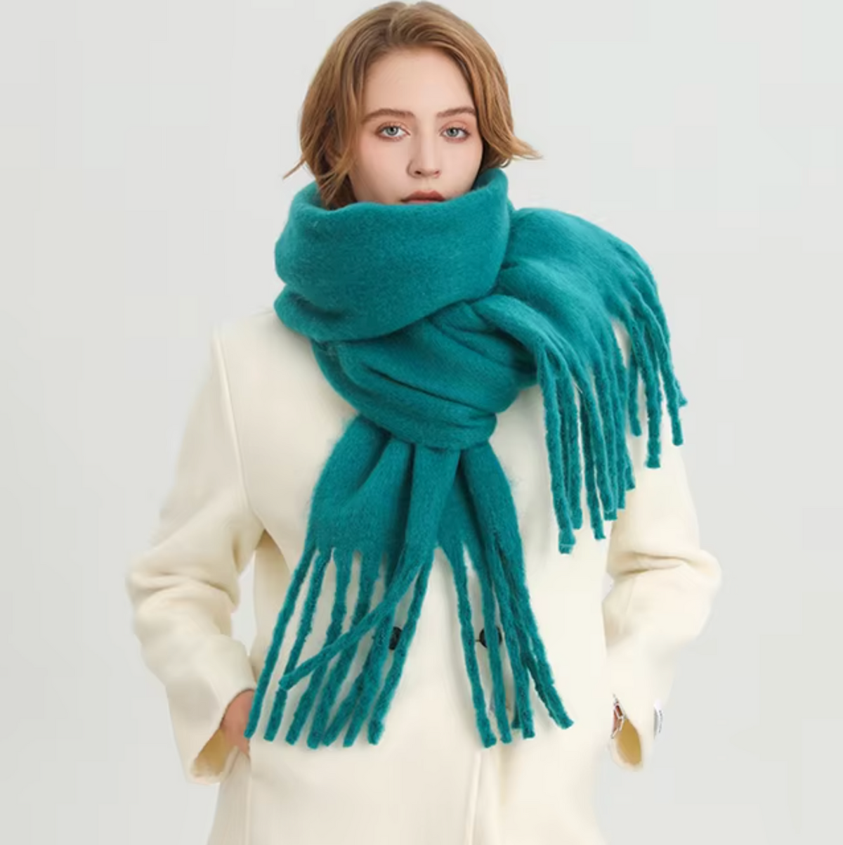 Oversized Cozy Women’s Winter Scarf -Blanket Style Cashmere Turquoise One Size - Tophatter Daily Deals