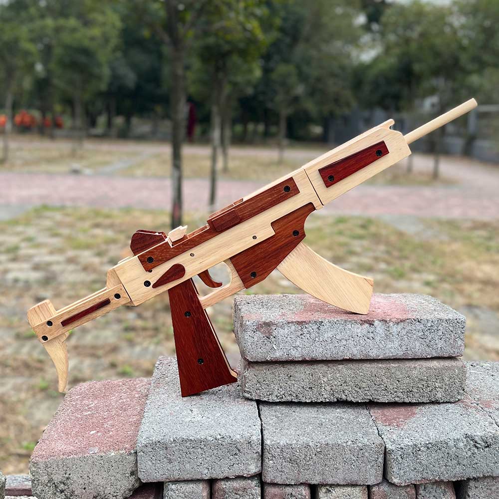 Solid Beech Wood MP5 SMG Replica Rubber Band Gun Model Kit - Tophatter Daily Deals