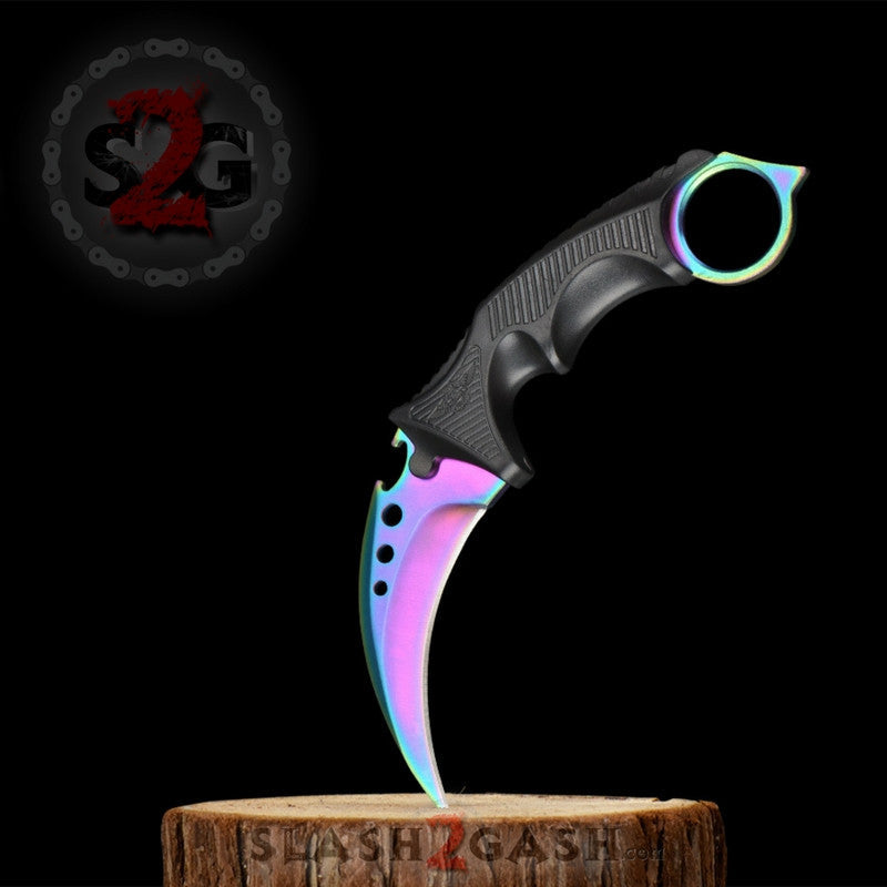 CSGO ELITE Rainbow Fade Karambit FULL TANG Tactical Claw Neck Knife Knife-Fixed - Tophatter Daily Deals