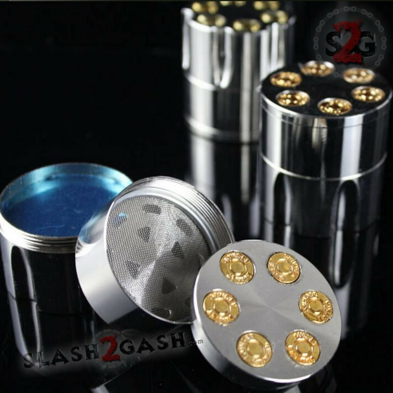 Revolver Bullet Herb Grinder Tobacco Mill - Small 1.6 Inch 3 piece Silver Smoking Accessories - Tophatter Daily Deals