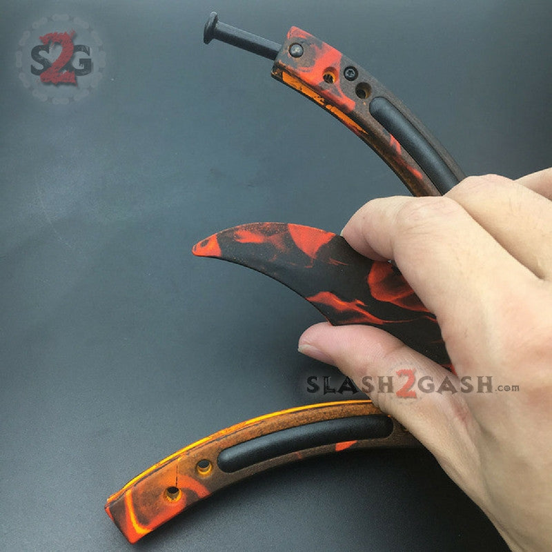 CSGO Blaze Flames Butterfly Knife TRAINER Dull PRACTICE Balisong Knife-Balisong - Tophatter Daily Deals