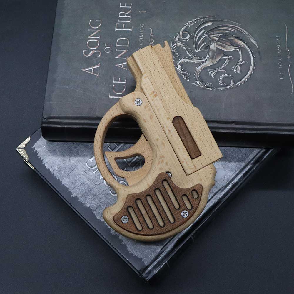 Mini Revolver Assembled Solid Wood Rubber Band Gun - Tophatter Daily Deals