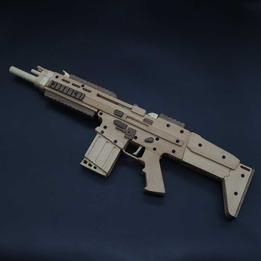 Wooden Scar Assault Rifle Replica Rubber Band Gun Model Kit - Tophatter Daily Deals