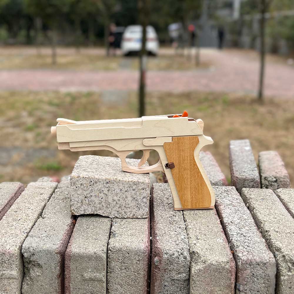 Solid Wooden Rubber Band M92F Pistol With Functional Clip - Tophatter Daily Deals