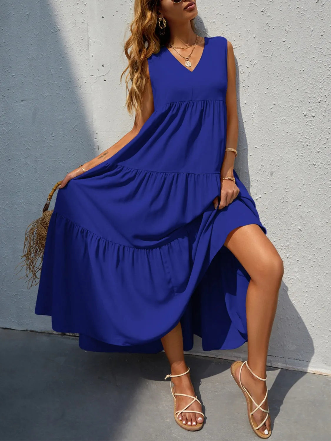 Tiered V-Neck Sleeve Dress Casual Dresses - Tophatter Daily Deals