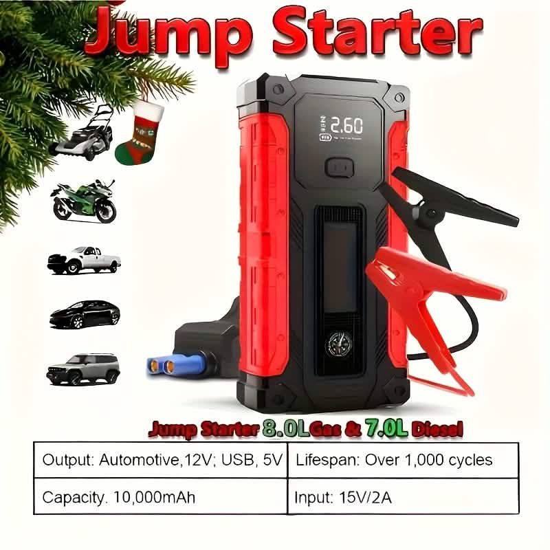 Portable 12V Car Jump Starter, Battery Charger, Air Pump (LED Display) Automotive - Tophatter Daily Deals