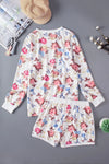 Floral Long Sleeve Top and Shorts Lounge Set Loungewear Sets - Tophatter Daily Deals