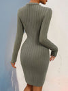 Decorative Button Round Neck Long Sleeve Dress Casual Dresses - Tophatter Daily Deals