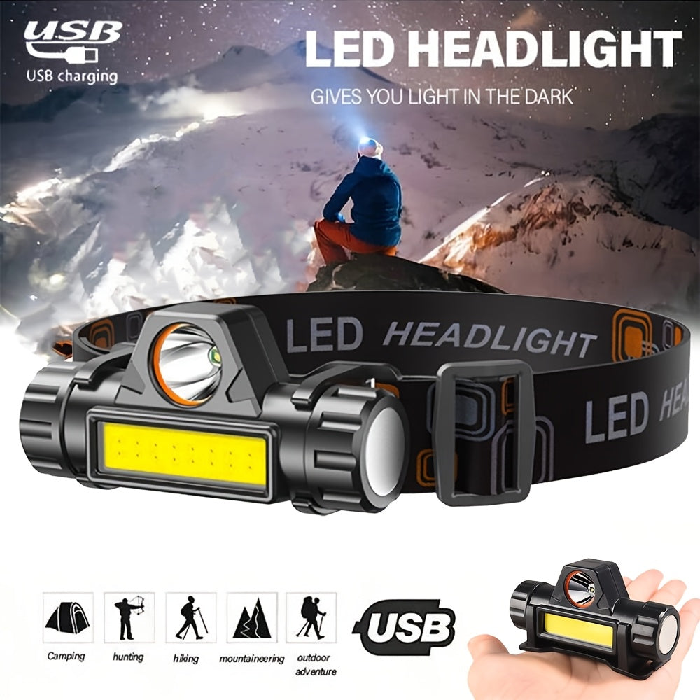 Rechargeable COB LED Headlamp with Magnetic Base - Spotlight and Floodlight, 90 Degree Tilt, USB Charging Outdoor Recreation - Tophatter Daily Deals
