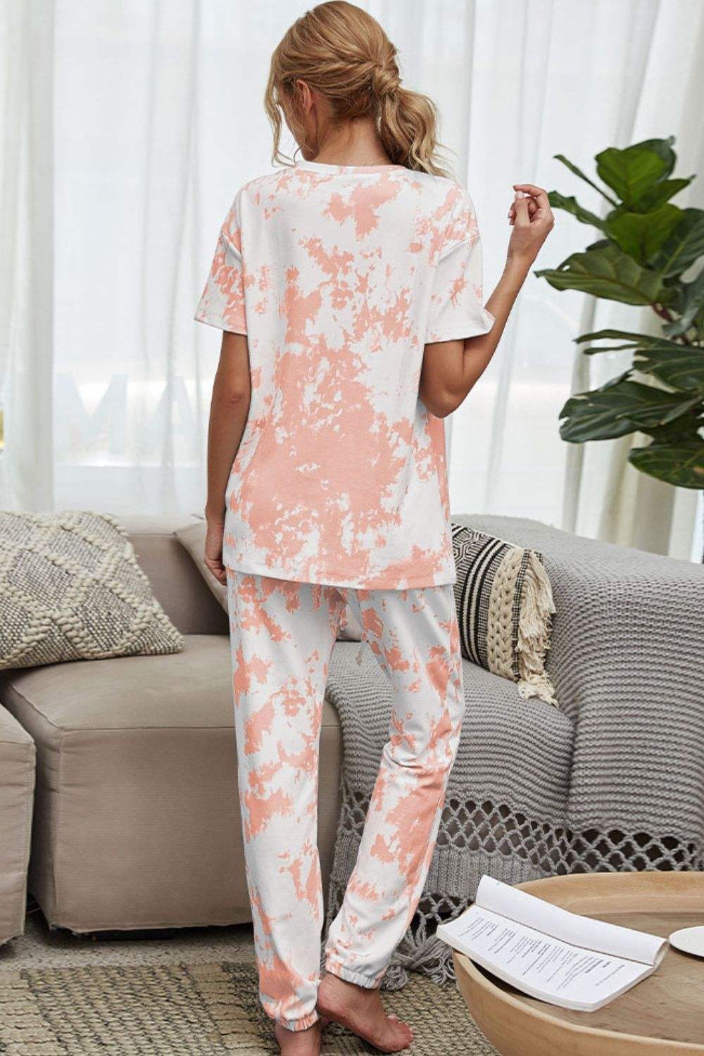 Tie-Dye Tee and Drawstring Waist Joggers Lounge Set Loungewear Sets - Tophatter Daily Deals