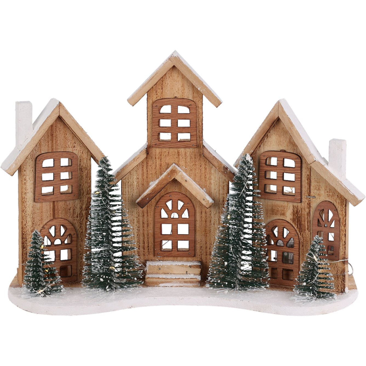 Rustic Wooden LED Christmas Village Scene | Light-Up Christmas Houses - 38x27cm Ornament - Tophatter Daily Deals
