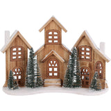Rustic Wooden LED Christmas Village Scene | Light-Up Christmas Houses - 38x27cm Ornament - Tophatter Daily Deals