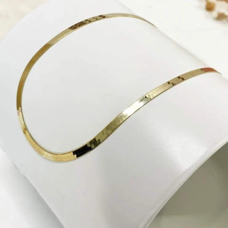 14K Flat Snake Choker Necklace 16" Necklaces - Tophatter Daily Deals