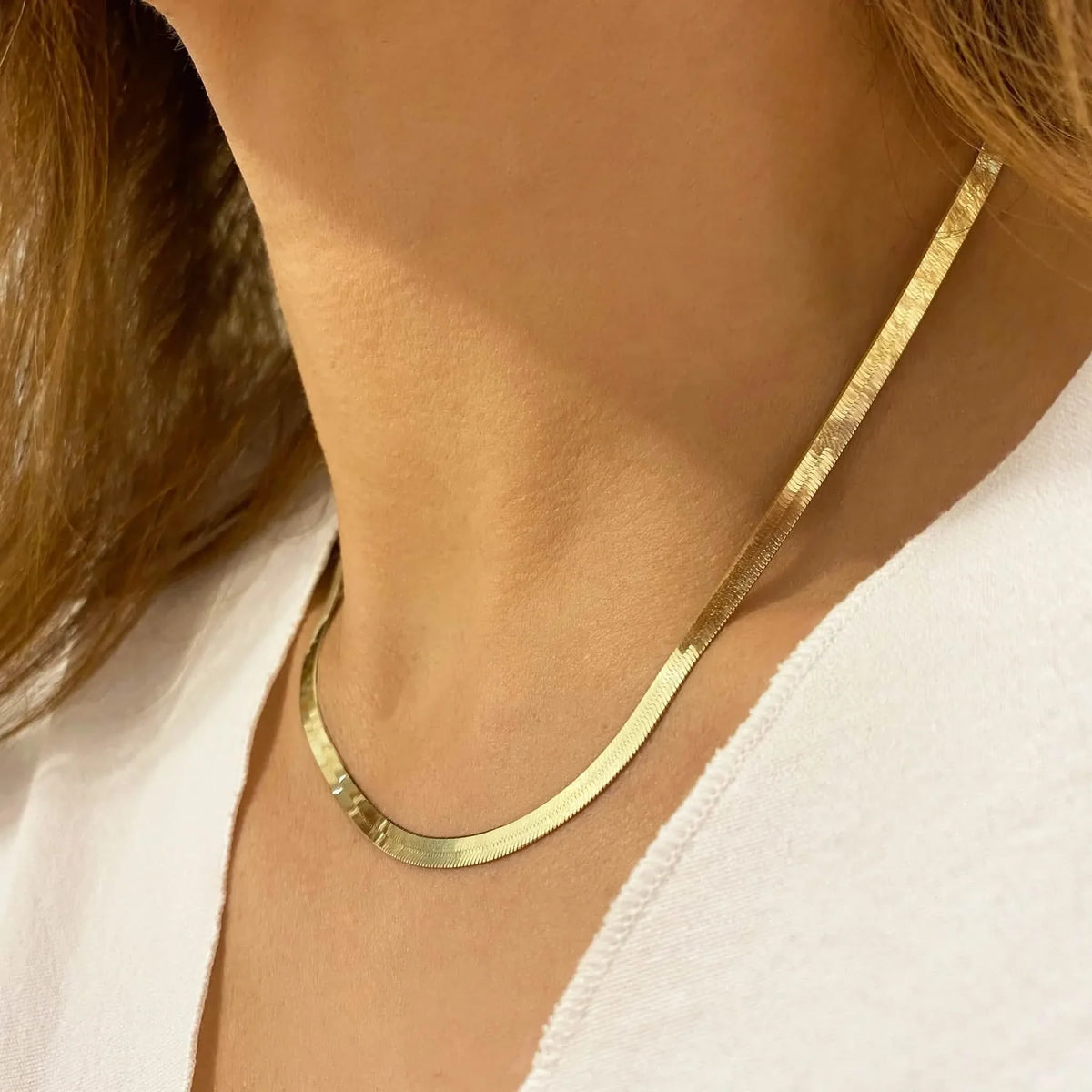 14K Flat Snake Choker Necklace 16" Necklaces - Tophatter Daily Deals