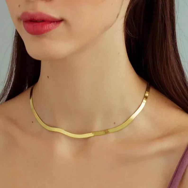 14K Flat Snake Choker Necklace 16" Necklaces - Tophatter Daily Deals