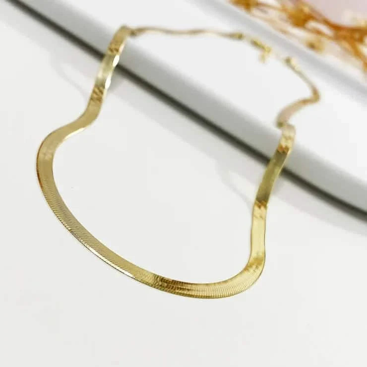 14K Flat Snake Choker Necklace 16" Necklaces - Tophatter Daily Deals