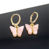 14K Gold and Lab Created Opal Butterfly Drop Earring Pink Earrings - Tophatter Daily Deals