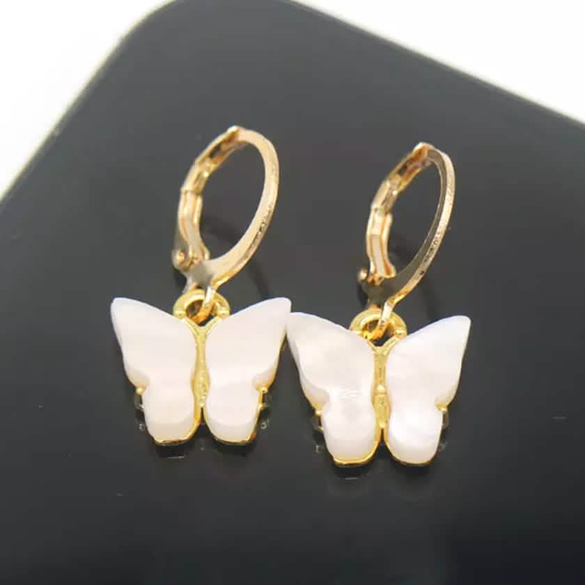 14K Gold and Lab Created Opal Butterfly Drop Earring White Earrings - Tophatter Daily Deals