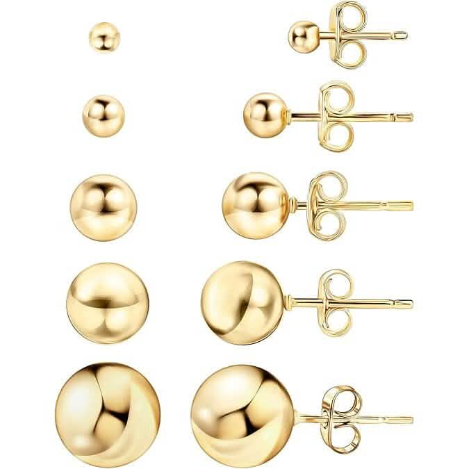 14k Gold Ball Stud Earrings, High Polish Finish Ball Studs Earrings - Tophatter Daily Deals