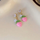14K-Gold Cute Strawberry Hanging Earring Earrings - Tophatter Daily Deals