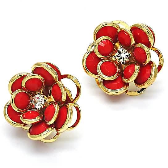 14k Gold Filled High Polish Finsh Ruby Hibiscus Crystal Stud Earring Earrings - Tophatter Daily Deals