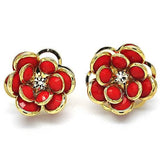 14k Gold Filled High Polish Finsh Ruby Hibiscus Crystal Stud Earring Earrings - Tophatter Daily Deals