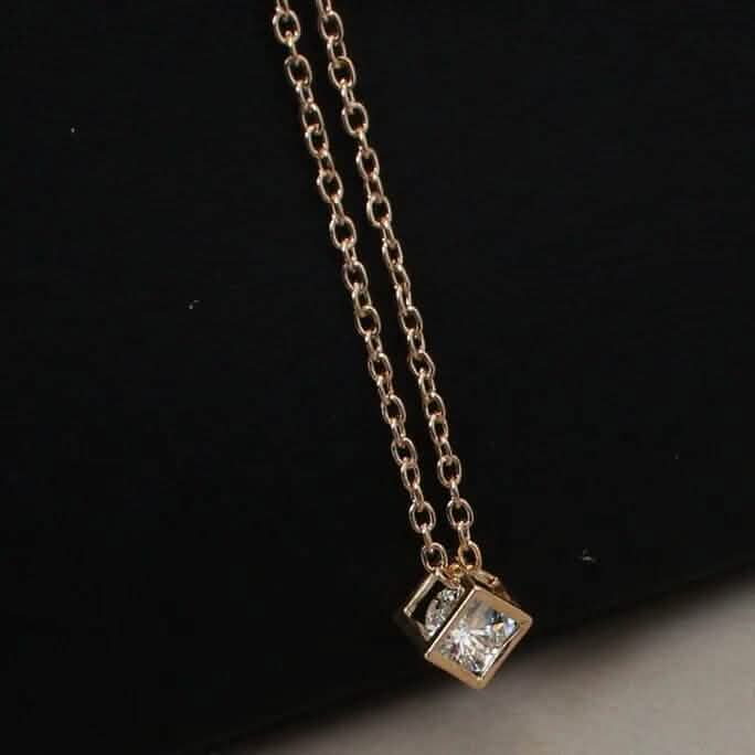 14K Gold Love Cube Three-Dimensional Diamond Shape Necklace Cz Pendant Necklaces - Tophatter Daily Deals