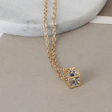 14K Gold Love Cube Three-Dimensional Diamond Shape Necklace Cz Pendant Gold Necklaces - Tophatter Daily Deals