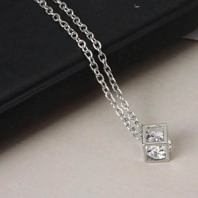 14K Gold Love Cube Three-Dimensional Diamond Shape Necklace Cz Pendant White Gold Necklaces - Tophatter Daily Deals