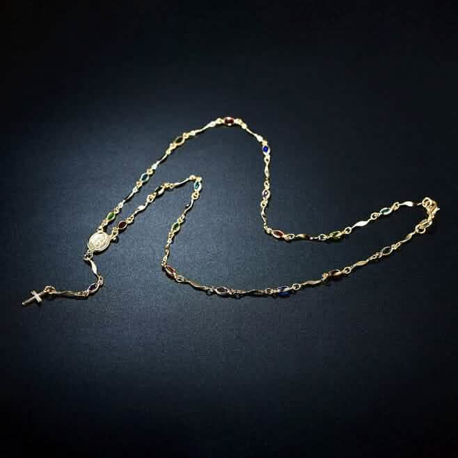 14K Gold Multicolor Virgin Mary Necklace Necklaces - Tophatter Daily Deals