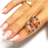 14K Gold Plated Cubic Zirconia Multicolor Rainbow Round Hoop Stud Earrings Earrings - Tophatter Daily Deals