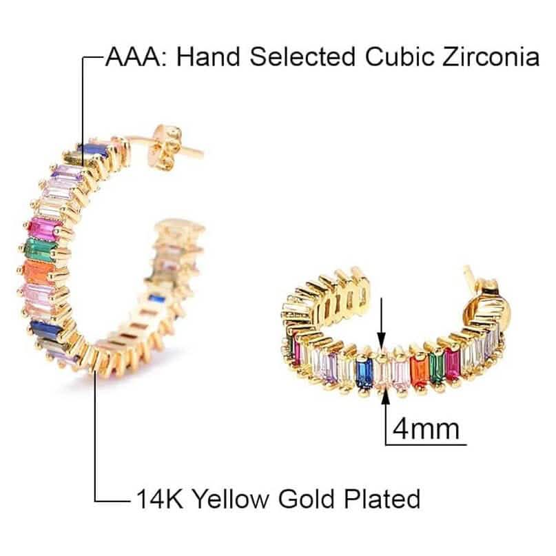14K Gold Plated Cubic Zirconia Multicolor Rainbow Round Hoop Stud Earrings Earrings - Tophatter Daily Deals