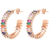 14K Gold Plated Cubic Zirconia Multicolor Rainbow Round Hoop Stud Earrings Rose Gold Earrings - Tophatter Daily Deals