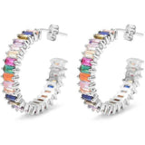 14K Gold Plated Cubic Zirconia Multicolor Rainbow Round Hoop Stud Earrings White Gold Earrings - Tophatter Daily Deals