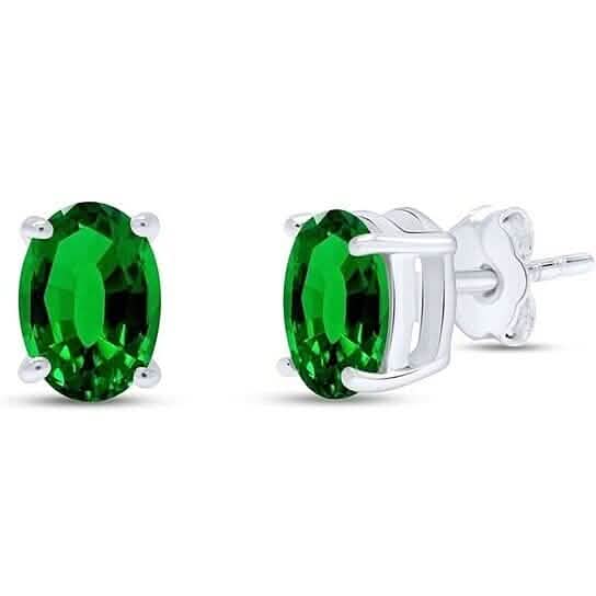 14k White Gold Over Silver 5x7 Oval Cut Created Emerald Oval Diamond Stud Earrings Earrings - Tophatter Daily Deals