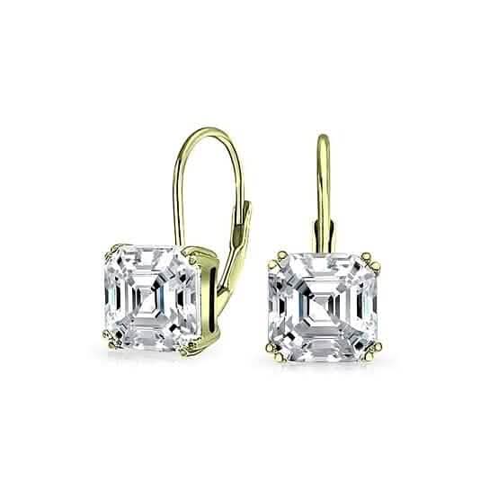 1.5 Carat Cz White Topaz Asscher-cut Leverback Earrings Sterling Silver Gold Tone Earrings - Tophatter Daily Deals