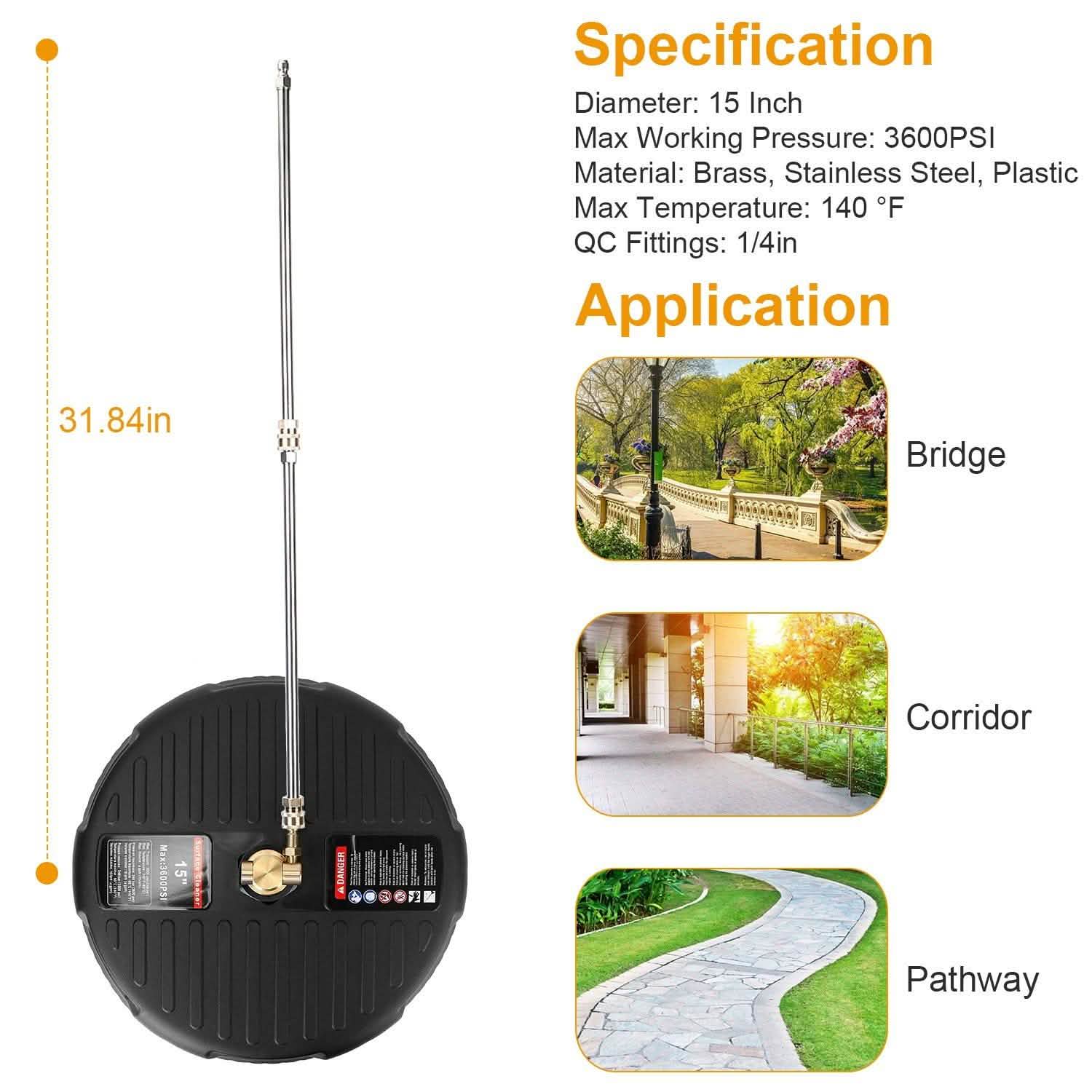 15" High Pressure Flat Surface Cleaner Household Appliances - Tophatter Daily Deals